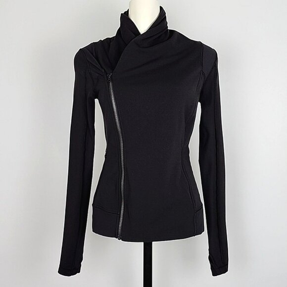 Lululemon Bhakti Yoga Jacket Black Assymetical Double Zipper High Collar Size 6 - Picture 6 of 14